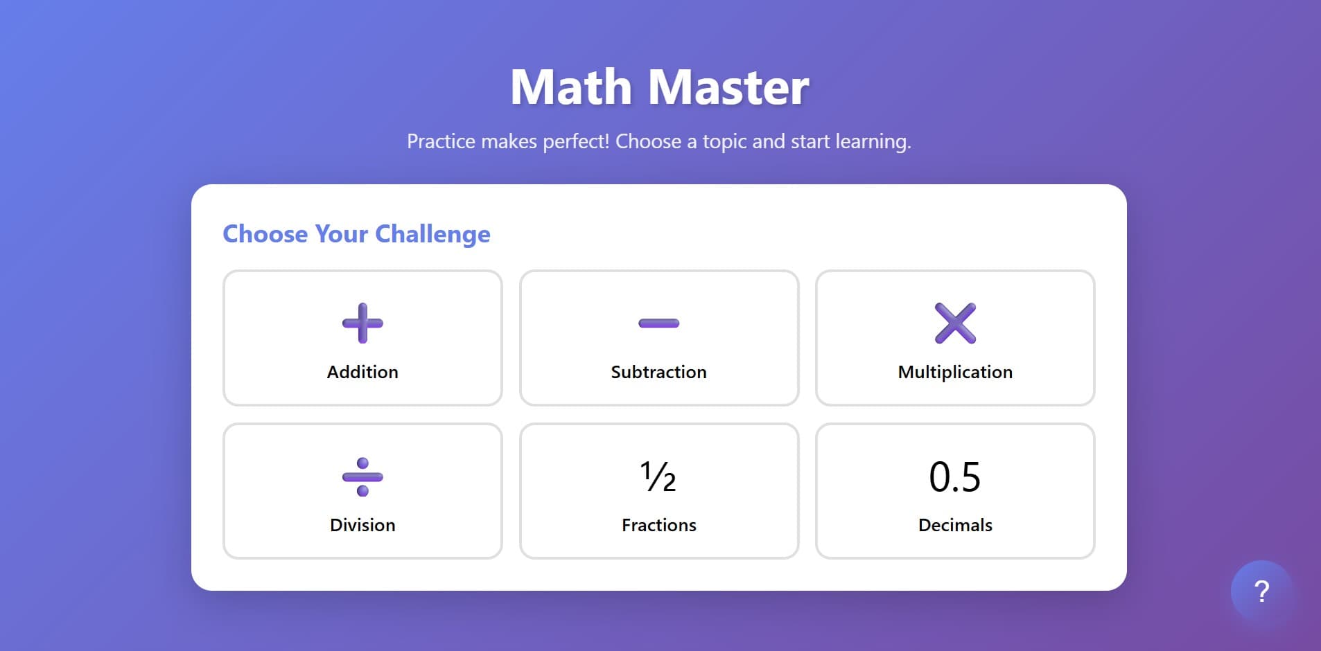 Math Helper interface